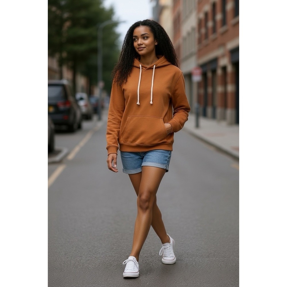 Pact Size Medium Organic Cotton Pullover Drawstring Hoodie Rust Orange NWOT
